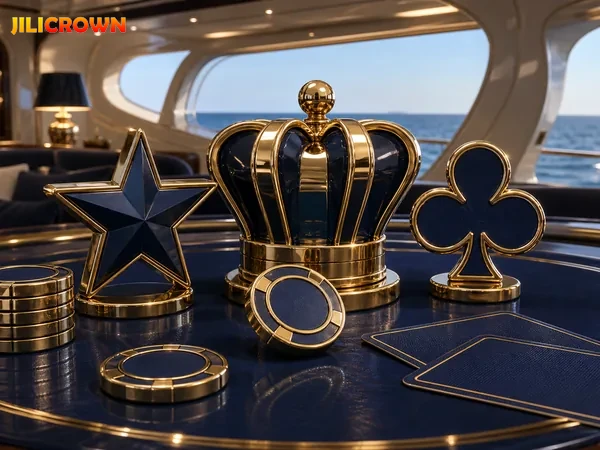 JILICROWN game lobby preview showing slots, live casino, poker, and fishing categories.